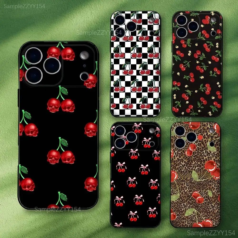 

Rotro Cherry Cherries Phone Case For iPhone 17,16,15,14,13,12,Pro,Max,Plus,E,SE4,Air,Mini Black Soft Funda
