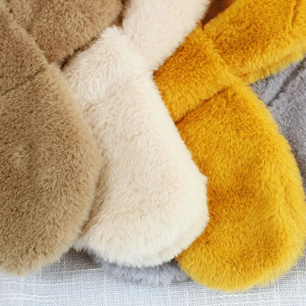 Cute Solid Color Cross Scarf Faux Rabbit Fur Thicken Neckerchief Wrap Neck Warmer Boys