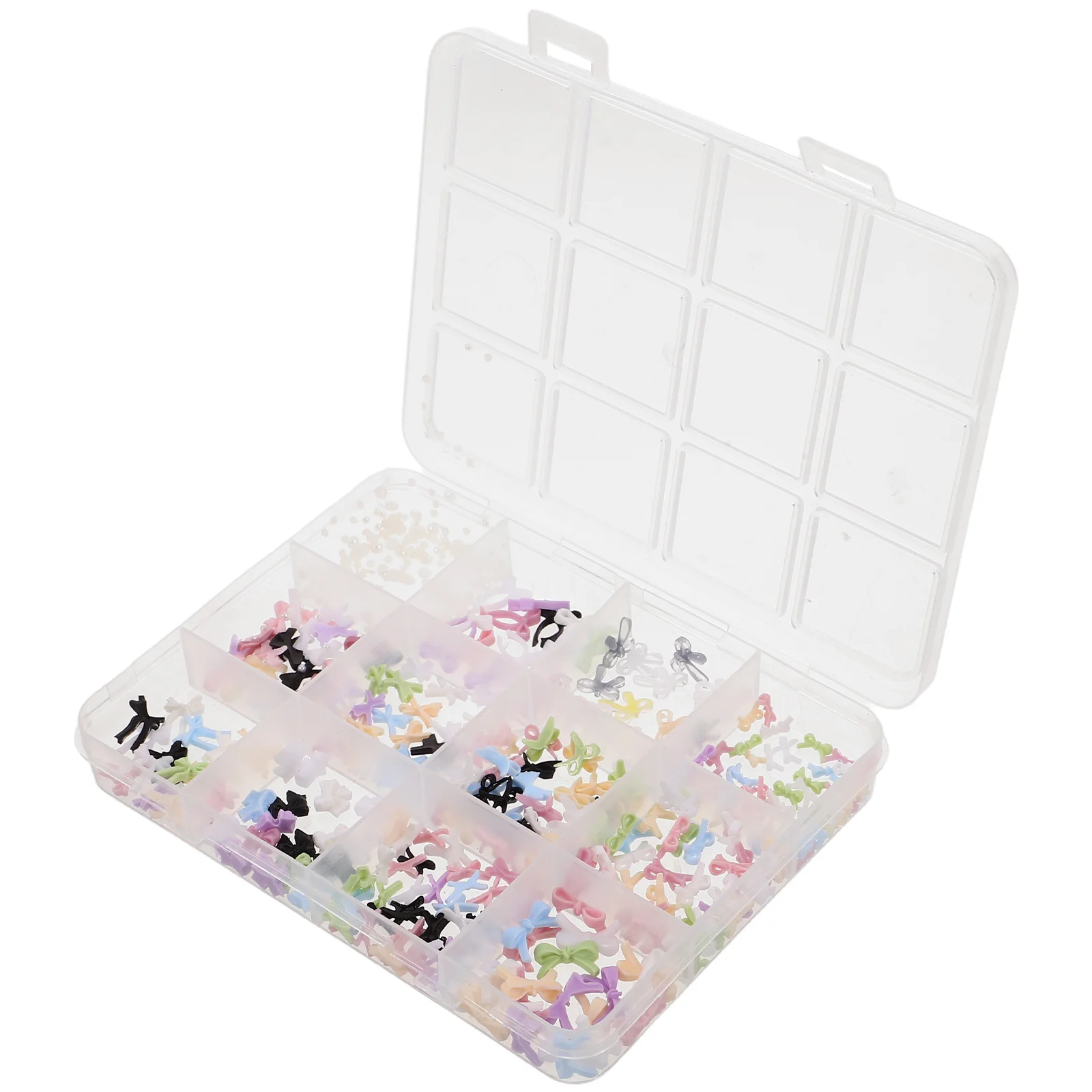 

1 Box Beauty Nail Bow Charms Mixed 3D Resin Nail Art Decorations 12 Compartments DIY Fingernail Embellishments
