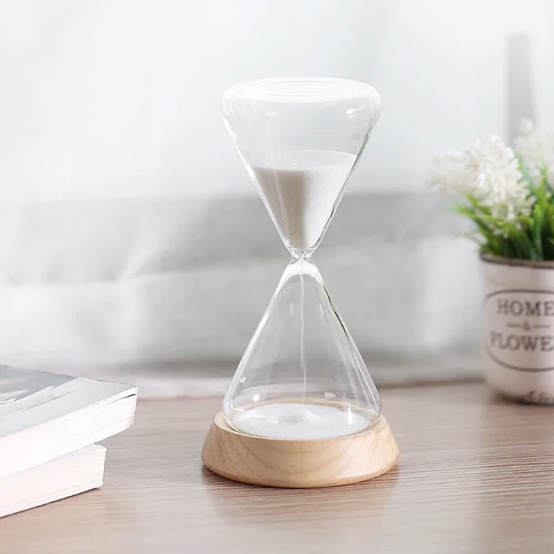 15 Minute or 30 Minute Hourglass Sand Timer White Sand Clock with Wooden Base Hour Glass Sandglass for Office Desktop Decoration