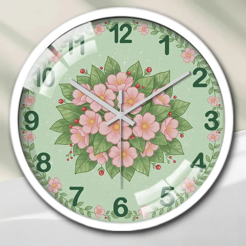 Pastel Flower Cartoon Round Silent Hanging Wall Clock, Suitable For Living Room, School, Study Room, Bedroom, Children's Gifts.