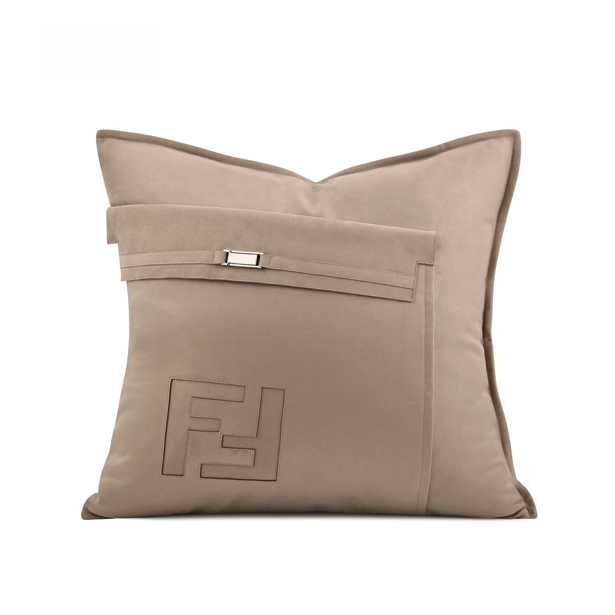 

Luxury Minimalist High-End Sensation Light Milk Coffee Double F Suede Velvet Patchwork Sample Room Sofa Large Brand Pill...