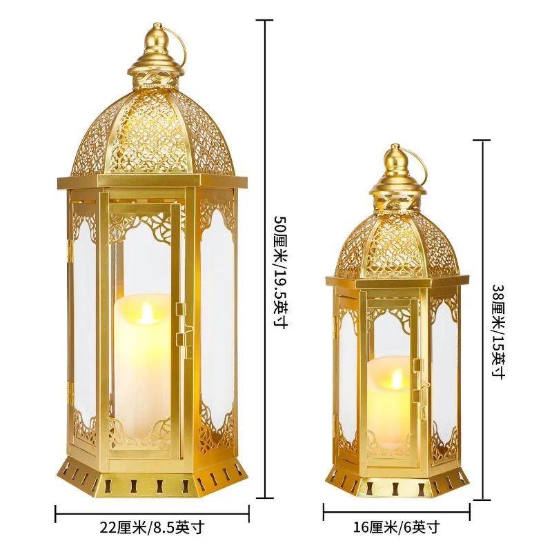 Luxury gold wrought iron candle holder romantic wedding wind lamp ornament home outdoor courtyard metal candle holder
