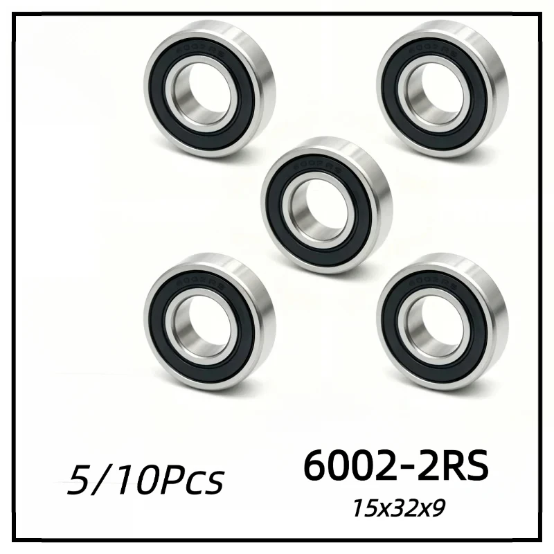 5/10 Stück 6002-2RS Rillenkugellager, 15 x 32 x 9 mm, doppelte Gummidichtung, Lager aus Kohlenstoffstahl