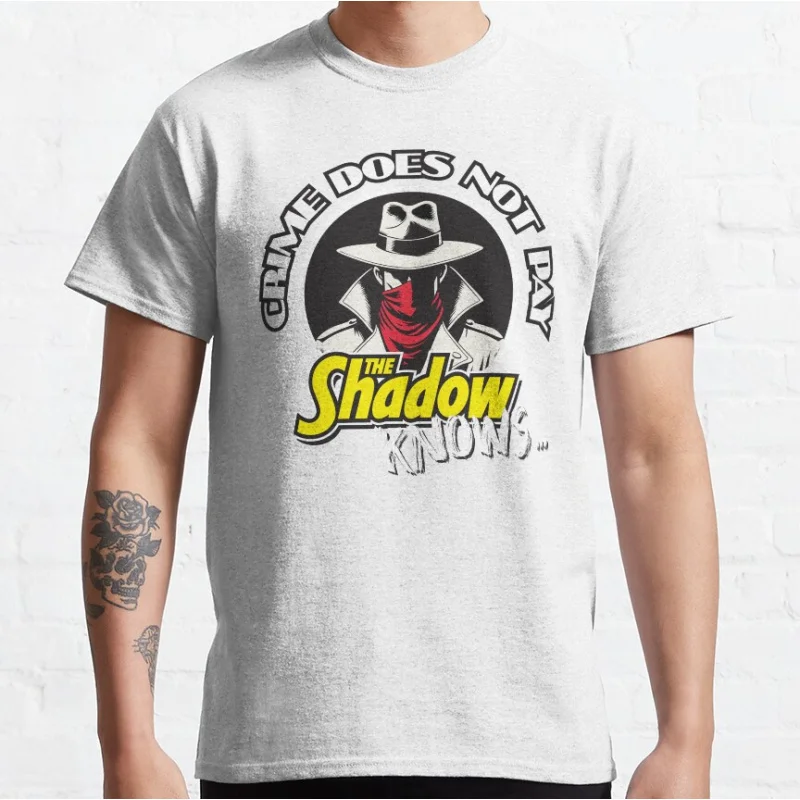 Crime Does Not Pay - The Shadow Knows! 80s vintage movie Pulp fiction Short-sleeve crewneck T-shirt large size Adult Tops S-6xl