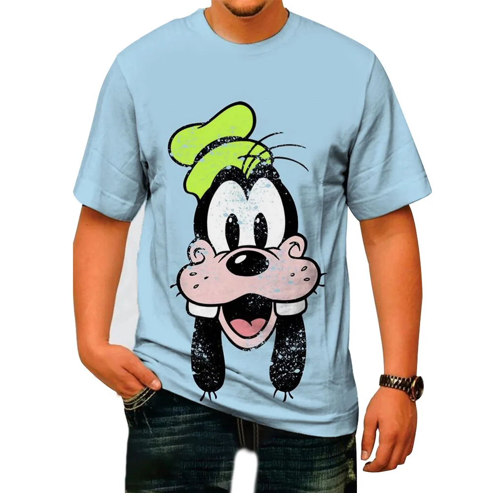 fashion men\'s round neck short-sleeved T-shirt 2024 new trend brand Disney Goofy print boys summer Harajuku casual all-match