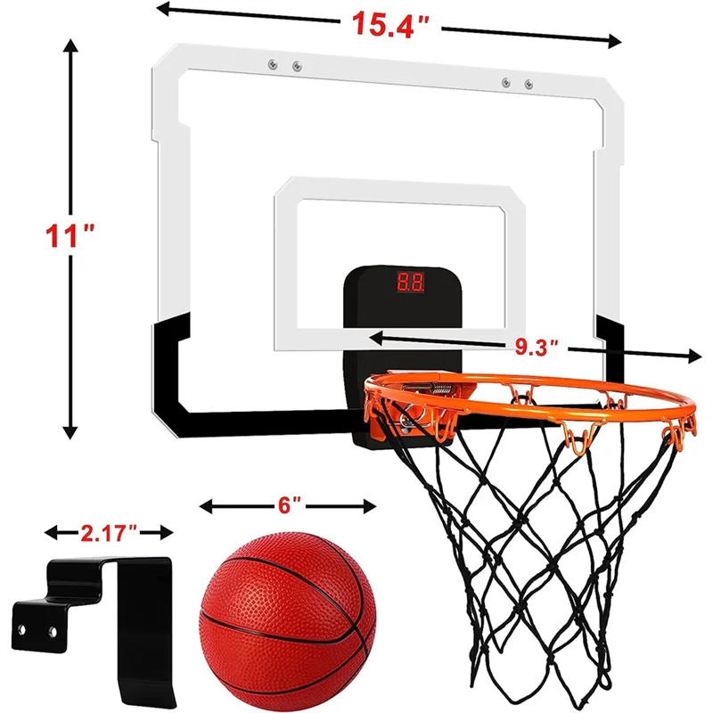 A64T-Mini aro de baloncesto para interiores con marcador electrónico, para puerta y pared, aro de baloncesto para sala de oficina, para adolescentes y adultos
