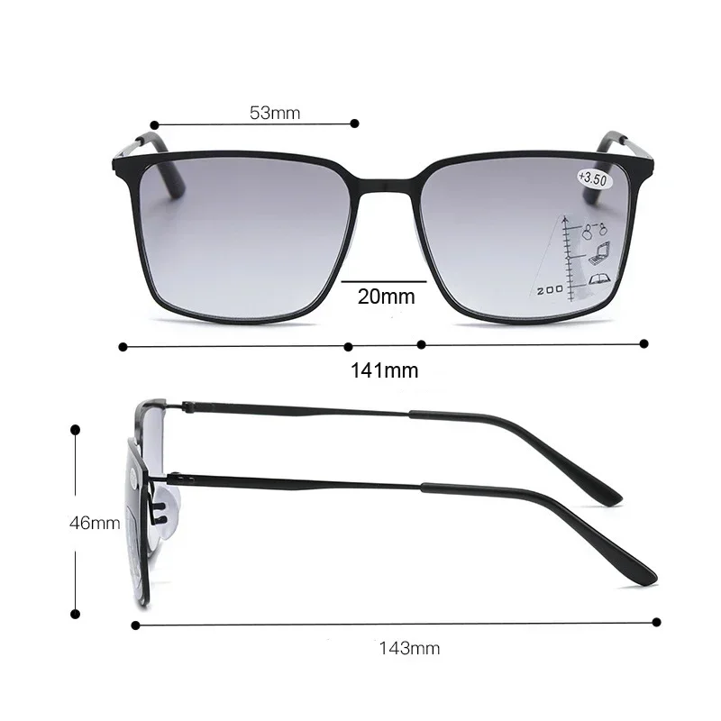 Progressive Multifocal Reading Glasses Vintage Square Multifunctional Near Far Sight Diopter Eyewear Unisex Sun Shade Eyeglasses