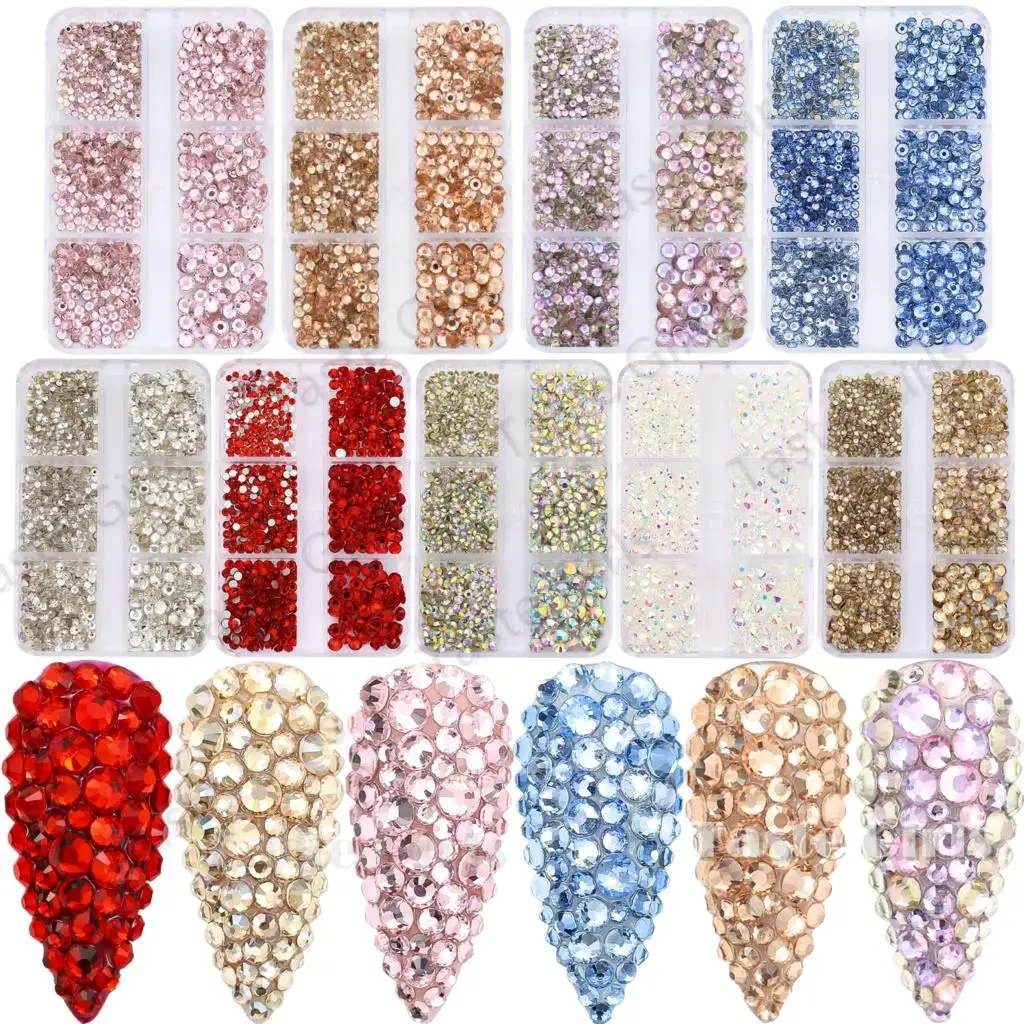 900PCS Mix SS4-SS16 AB Clear Red Pink Sapphire Flatback Diamonds Crystal Nail Art Rhinestones Jewelry Decoration Manicure Charms