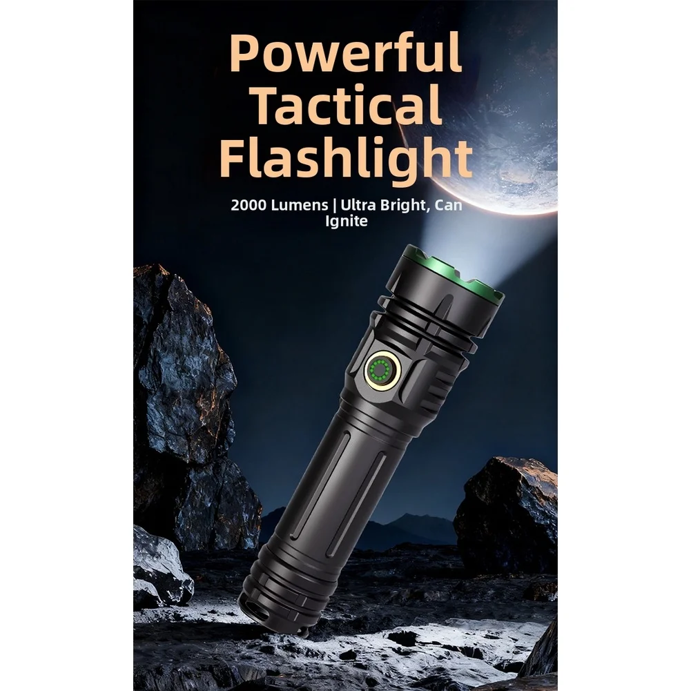 

3000mAh Rechargeable LED Light 2000 Lumens 500m Beam Zoomable Type C Charging Aerospace Grade Aluminum for Field Use
