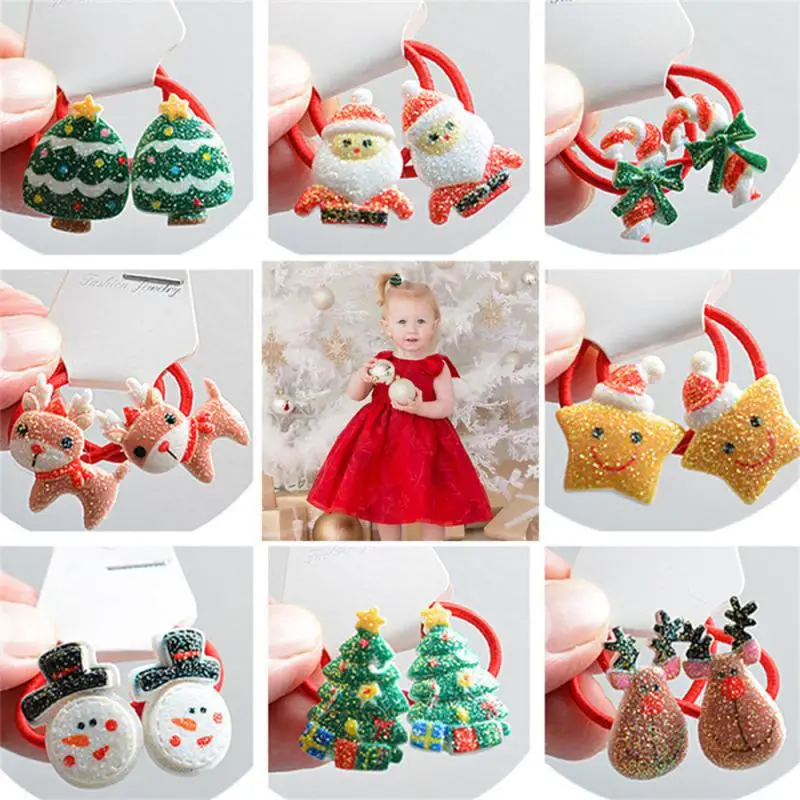 Christma Hair Bands For Girls Cartoon Santa Claus Snowman Elk Elastic Scrunchie Ponytail Ties Children Headdress Hair Accessory