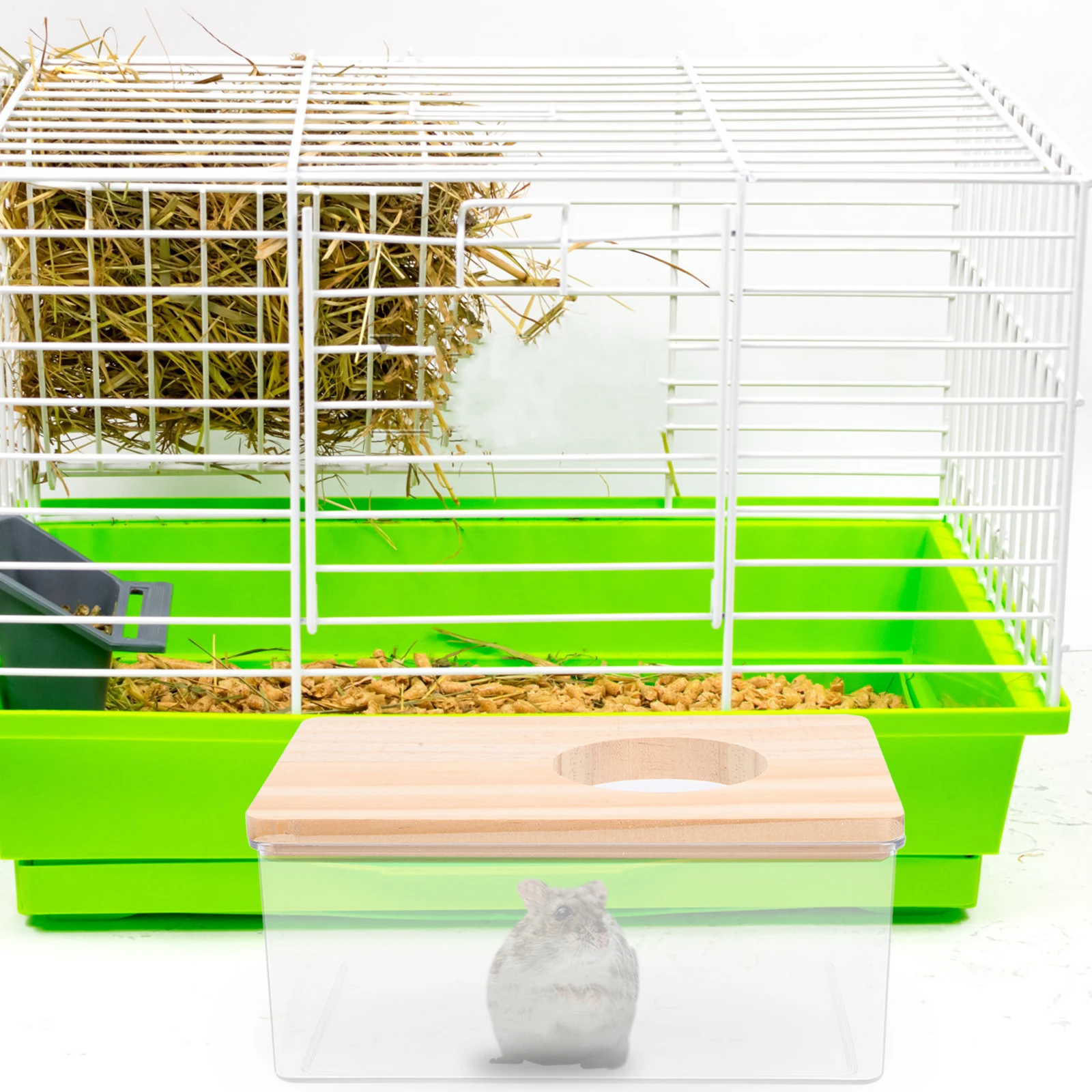 1pc Hamster Toilet Sand Bath Box Transparent Acrylic Urinal Bathing Room Small Wooden Cover 15x10x5.5cm