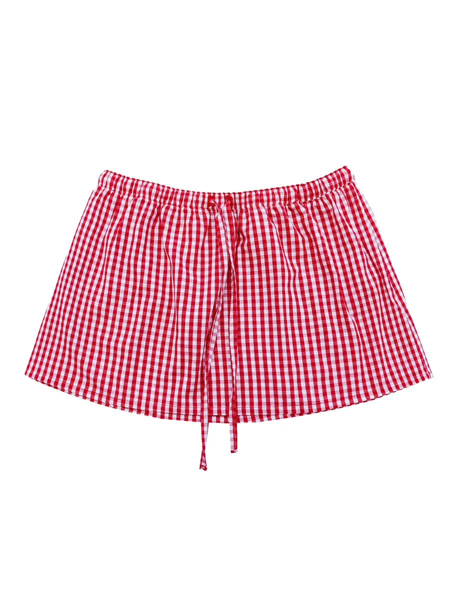 

Womens Gingham Mini Skirts Y2k Vintage Elastic Waistband Teen Girls Pleated Plaid Checkered Streetwear Cute Summer Bottom