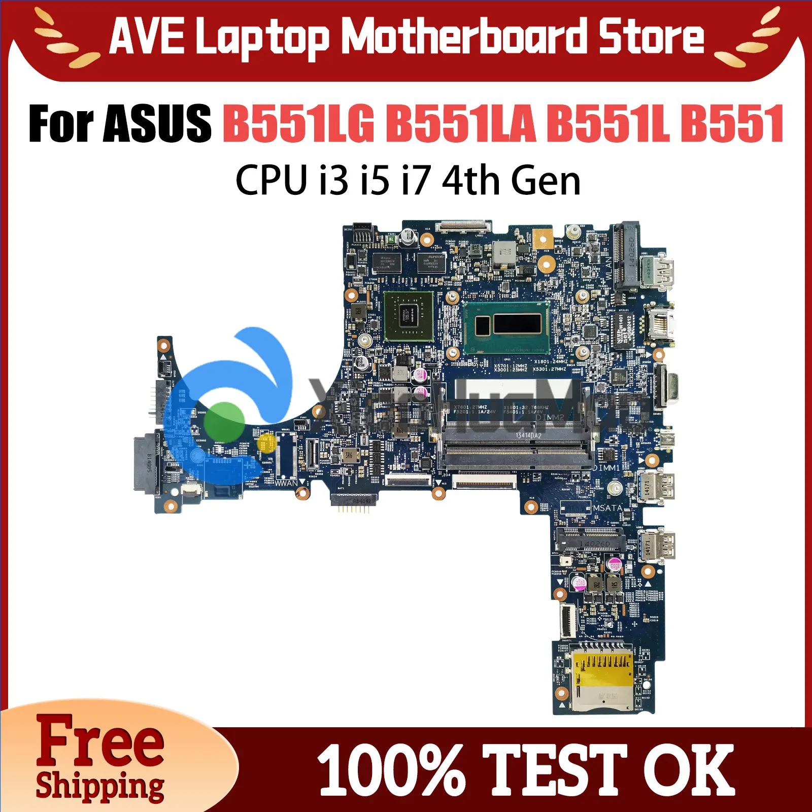 Placa base para ordenador portátil ASUS PRO ADVANCED B551LA, B551L, B551, i3, i5, i7, CPU GT840M, DDR3