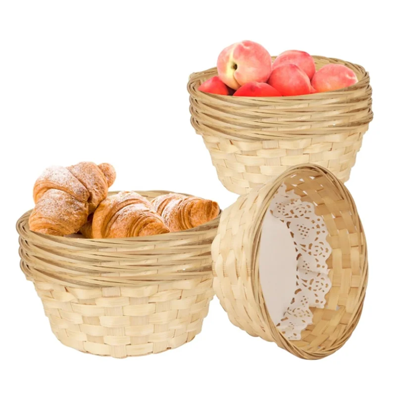 

AT44-10 Pcs Round Small Gift Baskets,7.9 X 7.9 X 3.5 Inch Bamboo Woven Bread Baskets For Serving, Fruit Baskets, Food Baskets