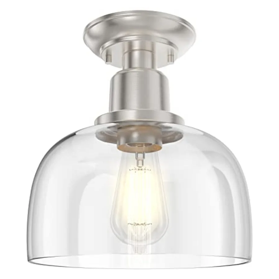 

Semi Flush Mount Ceiling Light, Modern Light Fixture with Clear Glass Shade, Finish for Hallway Corridor Kitchen Bathroom Bedro