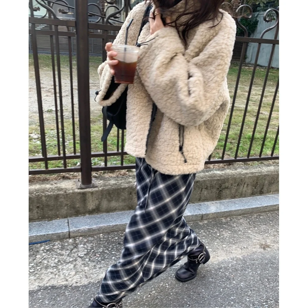 الكورية Sle فضفاضة تناسب فرو الضأن Jaet الخريف الشتاء Dstring الكفة الدافئة المرأة ملابس خارجية معطف الشارع Sle غير رسمي #3