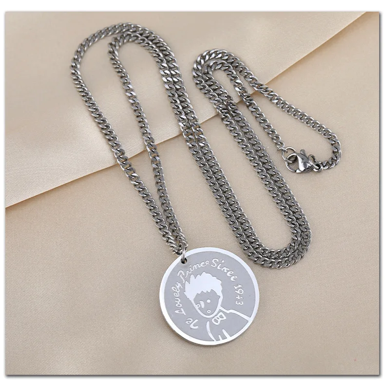 

The Little Prince's ins round pendant necklace is a cool style titanium steel hoodie chain for both men and women