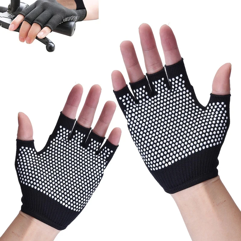 Women Anti-slip Yoga Gloves Cotton Fitness Half Finger Gloves Breathable Outdoor Cycling Bicycle Pilates Sports Fishing Gloves