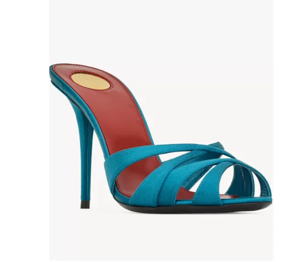 Pointed Stilettos Satin Fabric Cross-Band Roman Style Women's Shoes Claret Handmade Luxury Women's Slippers  Summer Sandals view 6