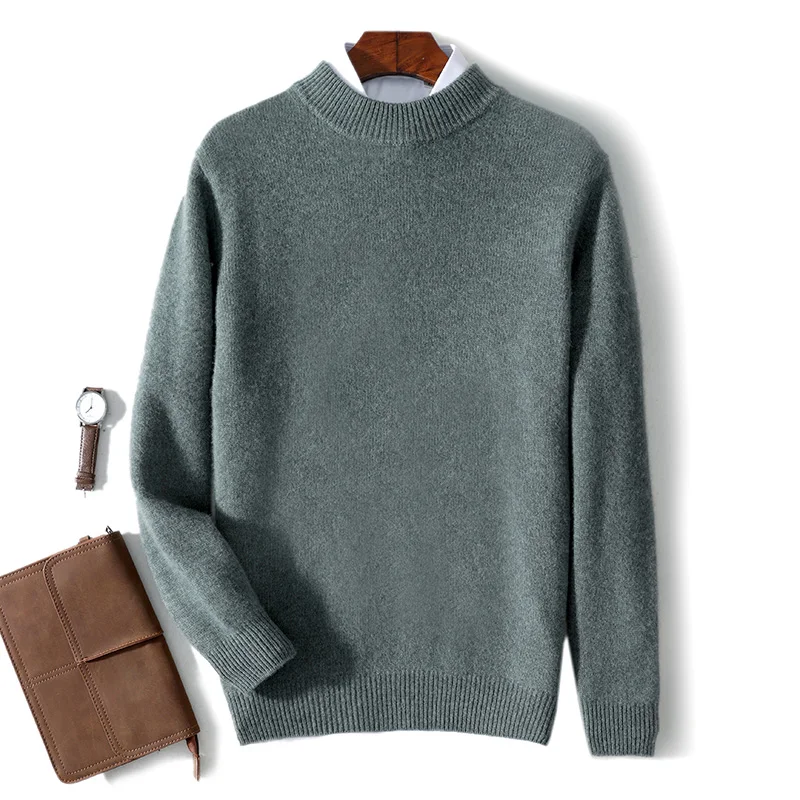 Men's semi-turtleneck clothing 100% wool sweater Men 2024autumn winter super thick warm knit sweater cold necessary pullover top