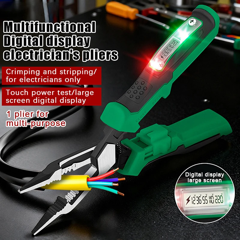 Multifunctional Wire Stripping Pliers With Digital Display Voltage Testing Cable Cutting Crimping Pliers Electrician Pliers