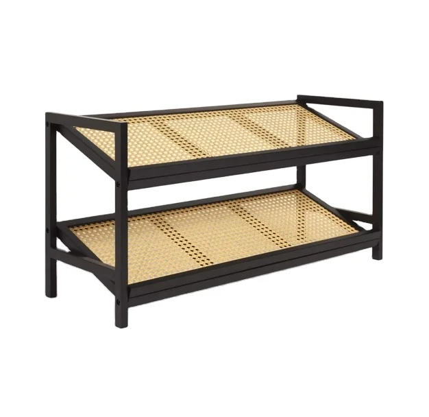 

！@Combohome 2-Tier Stackable Bamboo Shoe Rack for Closet Multifunctional Utility Free Standing Shoe Shelf Rack