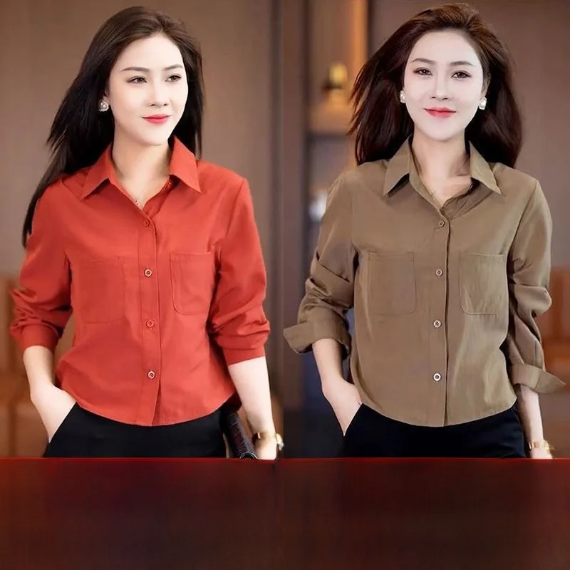 

Loose Mom Shirt Women's Spring Summer Outdoor Wear Fashionable Thin Casual High-End Shirt Short Women's Collar Button up