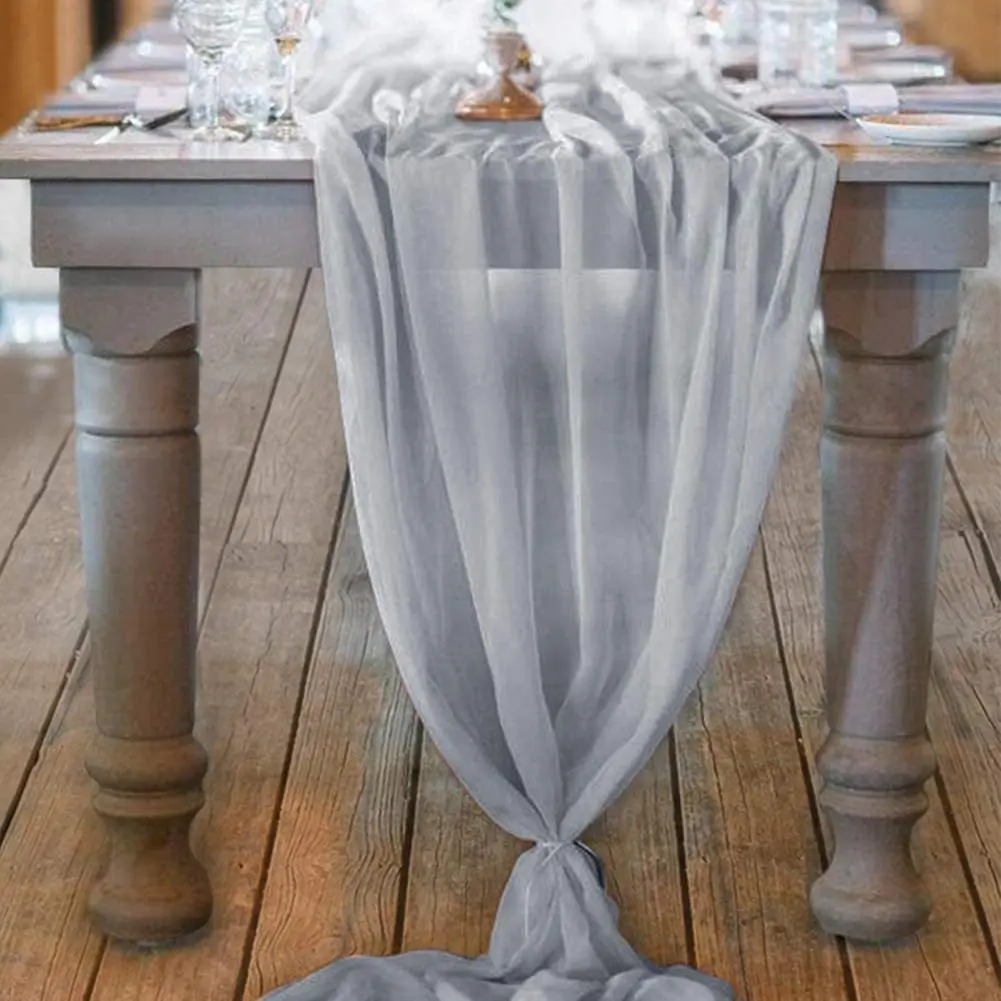 10Pcs 70*300cm Chiffon Table Runner Sheer Gauze Dining Table Wedding Decoration Boho  Engagement Party Tablecloth 27×118 inches