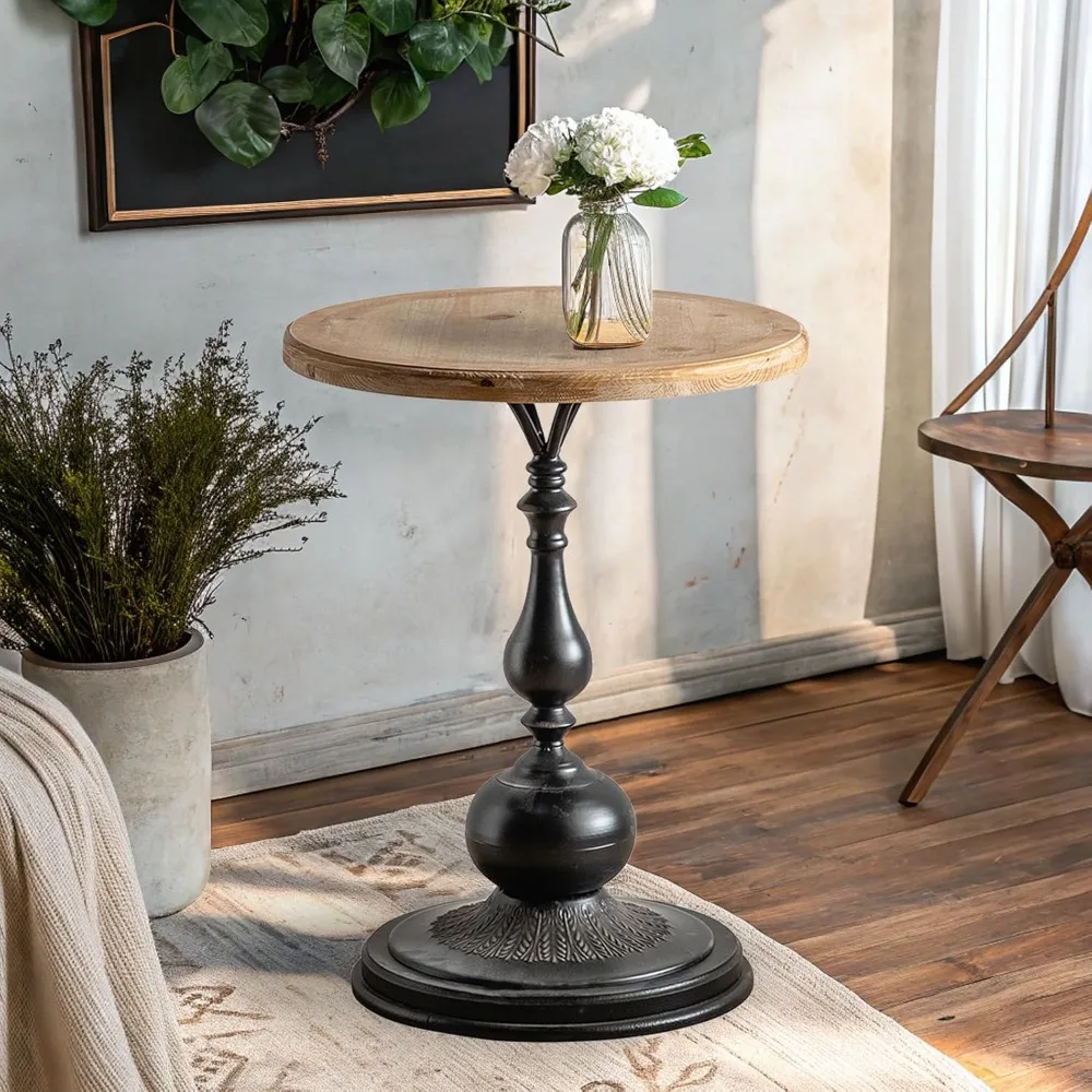 

Vintage Round End Table Living Room, Rusitc Side Table, Farmhouse Pedestal Table for Bedroom, Retro Wood Accent Tables for Home