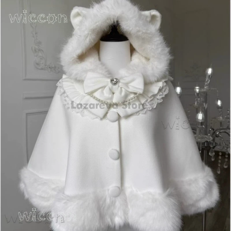 

Christmas Disguise Sexy Costume Y2K Jirai Kei Winter Plush Cape Shawl Girls Clothes Christmas Clothes Lolita Coat Cat Cloak Cape