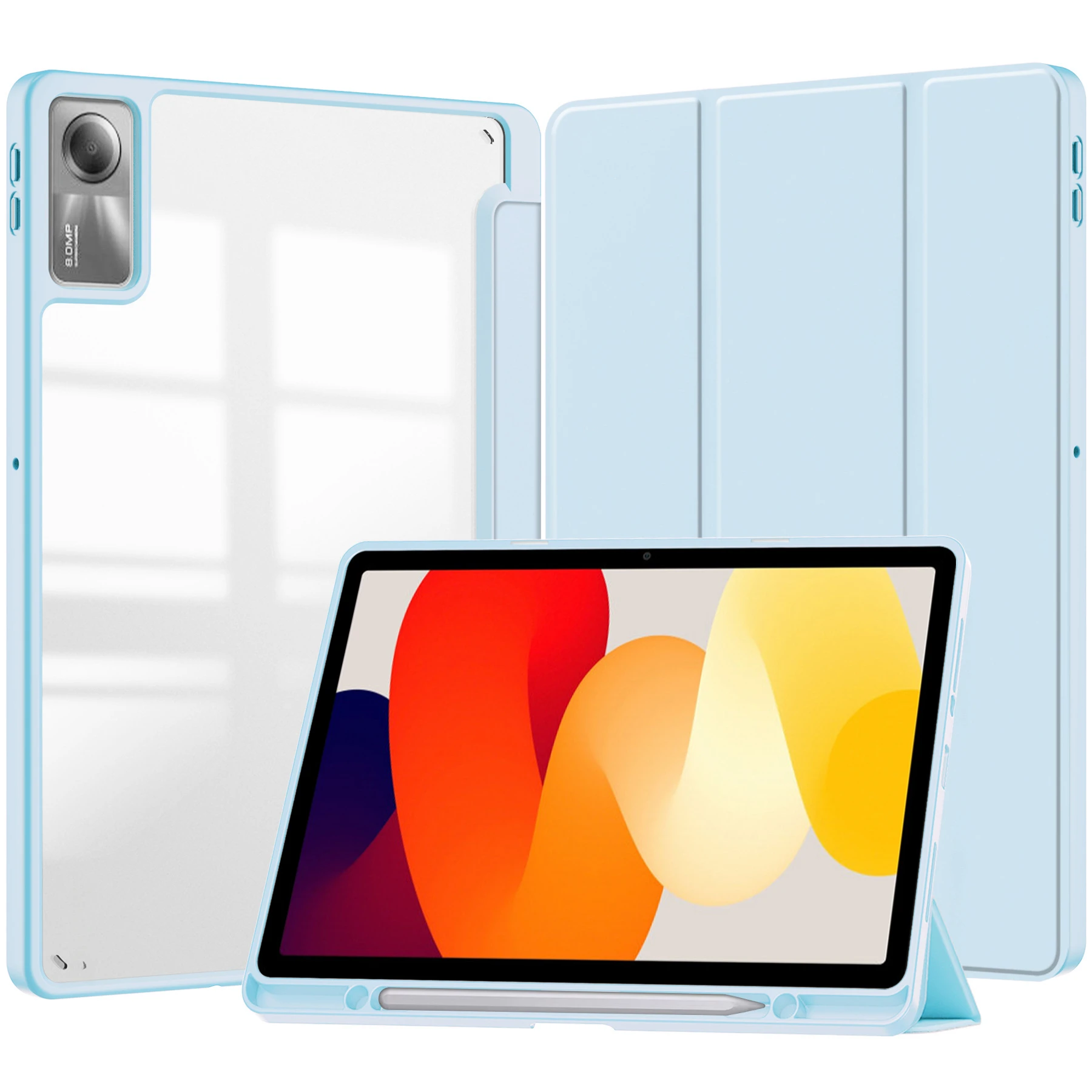 Dreifach Faltbare Acryl-Hülle mit Stifthalter für Xiaomi Redmi Pad 2 11 Zoll, Automatische Aufweckfunktion, Stoßfest – Detail 6