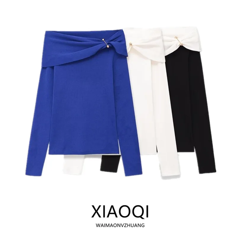 

Весна 2026: Женский универсальный прямой трикотажный топ с открытыми плечами, модный, для повседневной носки, с длинным рукавом, цельный.