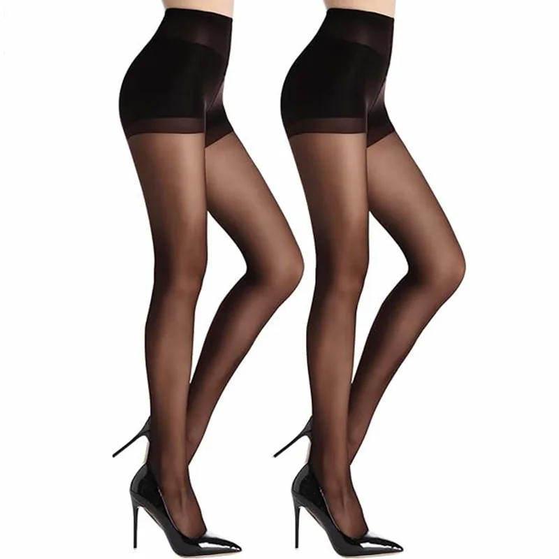 2 Stück Damen-Strumpfhosen in Schwarz, hochelastisch, Anti-Haken-Draht-Strumpfhosen, transparente Strumpfhosen mit Kontrolleffekt, 20D Nylon, gut elastische Strumpfhosen