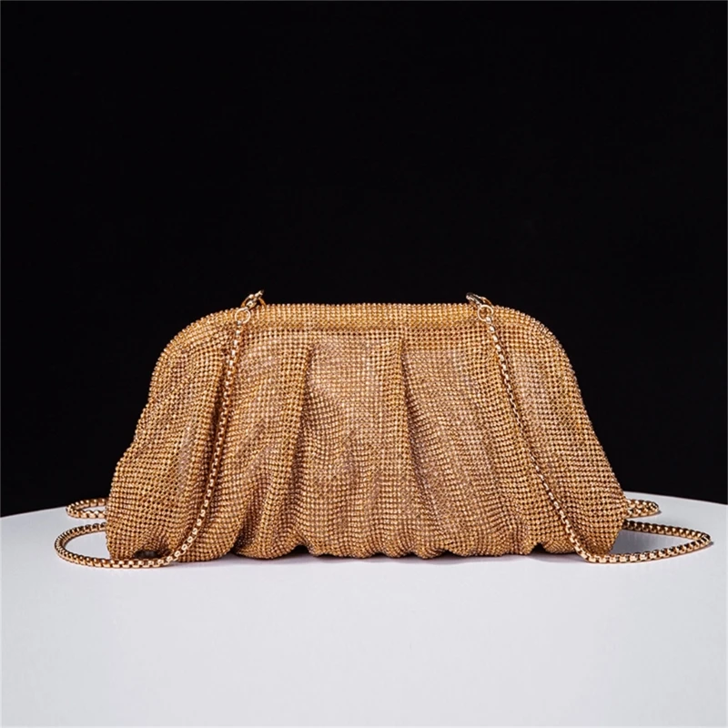 Evening Bag Pleated Lady Purse Party Banquet Wedding Clutches for Women Girl Cocktail Crossbody Shoulder Bag 066F