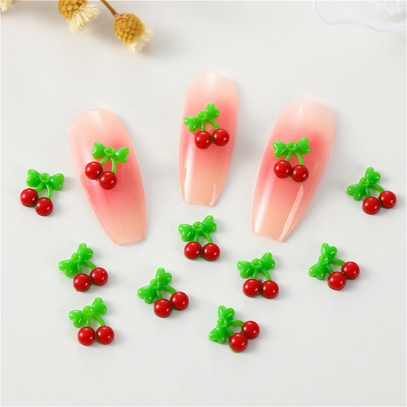 

50/100pcs Cherry Nail Art Jewelry Summer Small Fresh Simulation Fruit Resin Nail Hairpin Mobile Phone Case Decor Diy Accessories