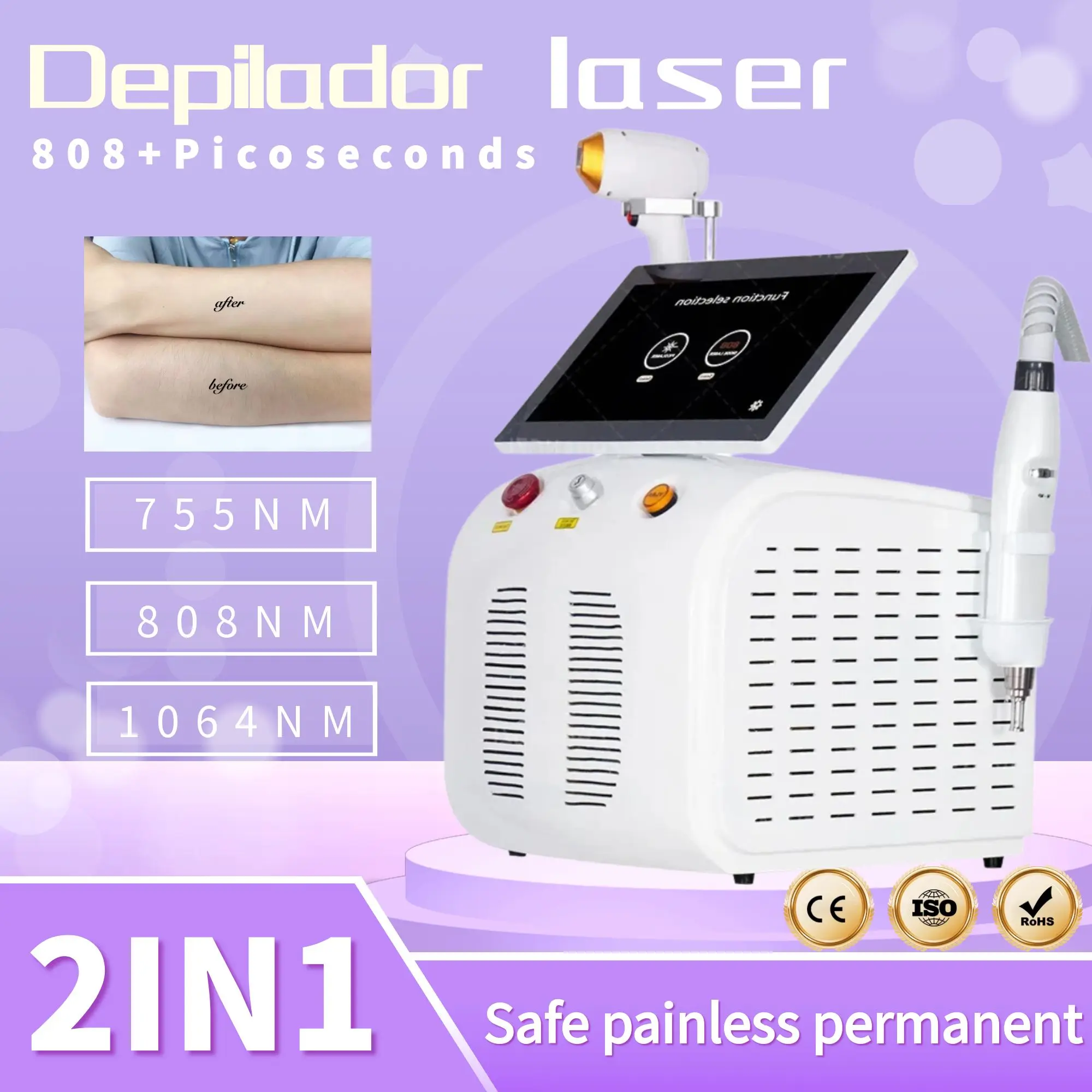 

Multifunctional beauty instrument 2in1 Diode Laser and Picosecond Laser 808 Diode Laser Hair Removal Tattoo Removal Machine