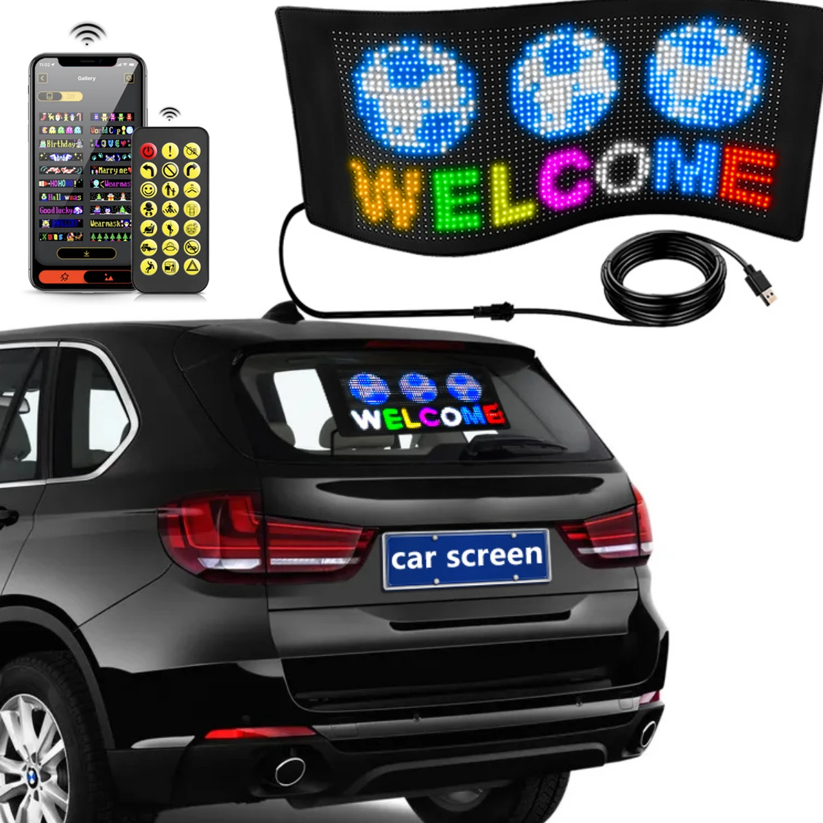Foldable LED Matrix Panel USB 5V Bluetooth RGB Pixel Sign - DIY Scrolling Advertising for Car Shop, Car Display, Graffiti Art