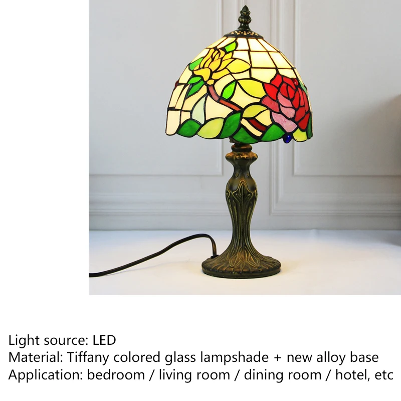 TYLA Tiffany Candeeiro de mesa de vidro LED Moda vintage Simples Rosa Decoração de luz para casa Sala de estar Quarto Cabeceira