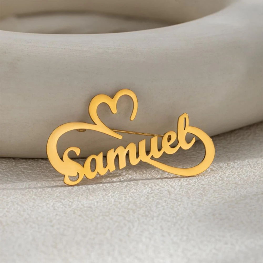 Personalized Stainless Steel Customized Love Infinite Symbol Name Versatile Niche Autumn And Winter Accessories Suit Brooch