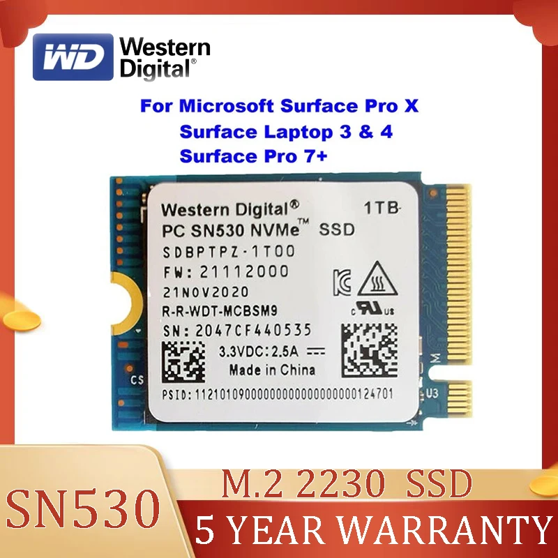 Original Western Digital WD SN530 2230 SSD 1TB 512GB NVMe PCIe Gen3 x4 for Microsoft Surface Pro 7+ 8 Steam Deck New