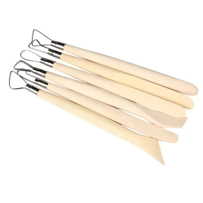 Great 6Pcs 8 Inch Ribbon Sculpture Cutter Clay Carving Pottery Hand Tool Craft Set Wood Knife Set