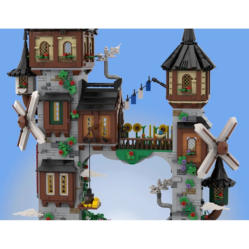 Cidade vista de rua modelo moc tijolos de construção nuvem medieval cidade modelo tecnologia bloco modular natal brinquedo diy presentes do feriado