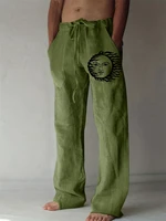 Nuevos pantalones informales con cordón para hombre, pantalones con estampado de sol de Color sólido de verano, pantalones de pierna recta con bolsillo transpirables suaves y cómodos