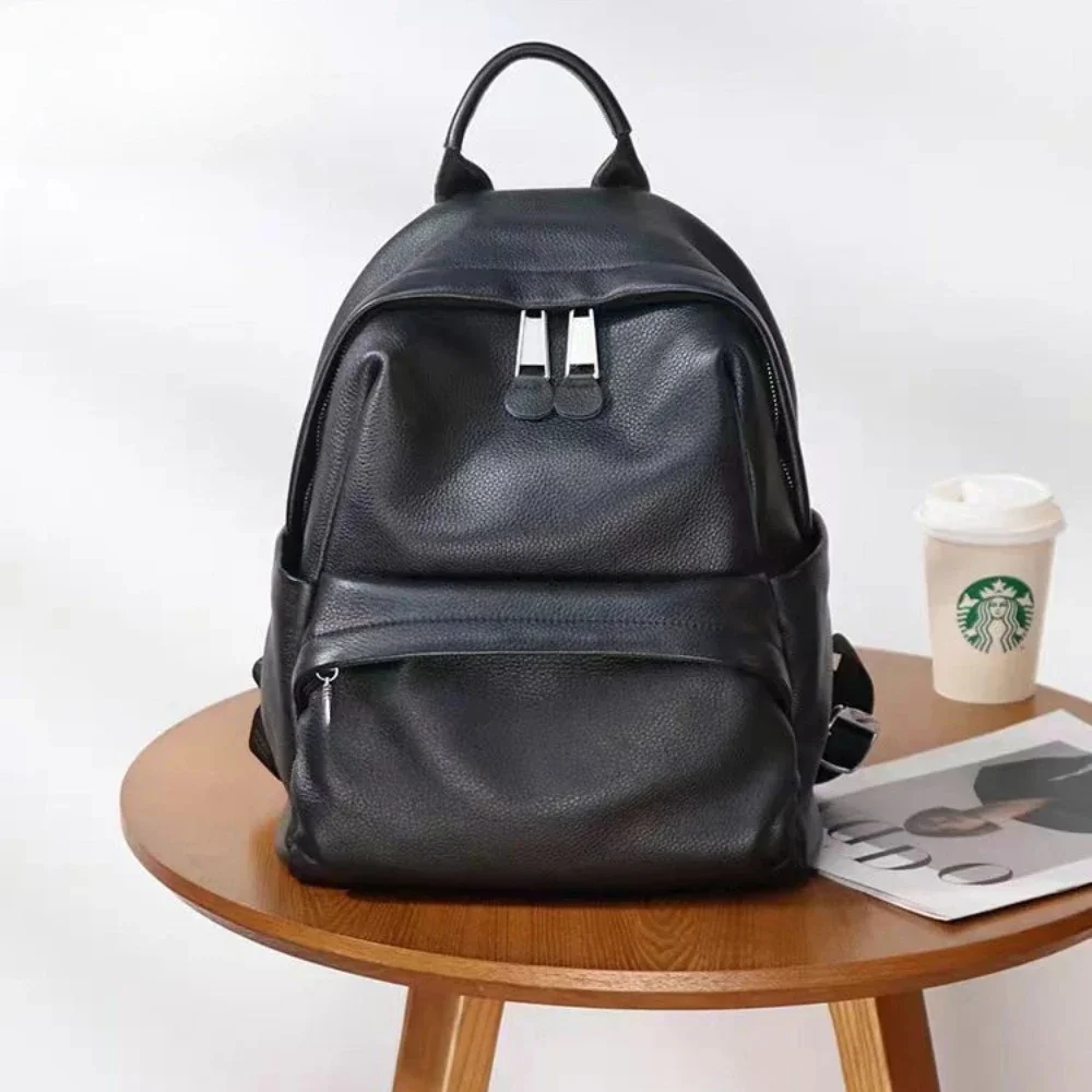 Cow Leather Women's Backpack All-match Versatile Daily School Knapsack Simple Large Travel Bagpack Soft High-end 100% Genuine