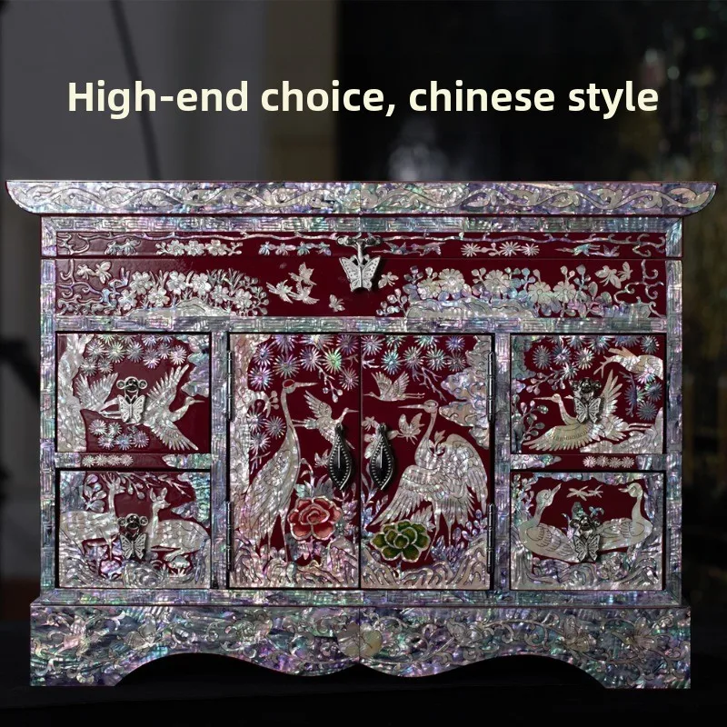 Vintage Mother of Pearl Lacquer Jewelry Box Handmade Shell Inlay Storage Case Mid Autumn Festival Gift