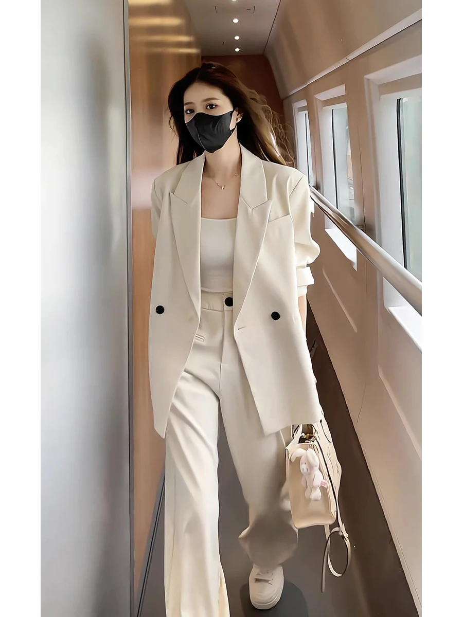 

Elegant Professional Women's Suit Set High Waist Wide Leg Pants Two Piece Set Autumn New Style Fashionable Business Outfit