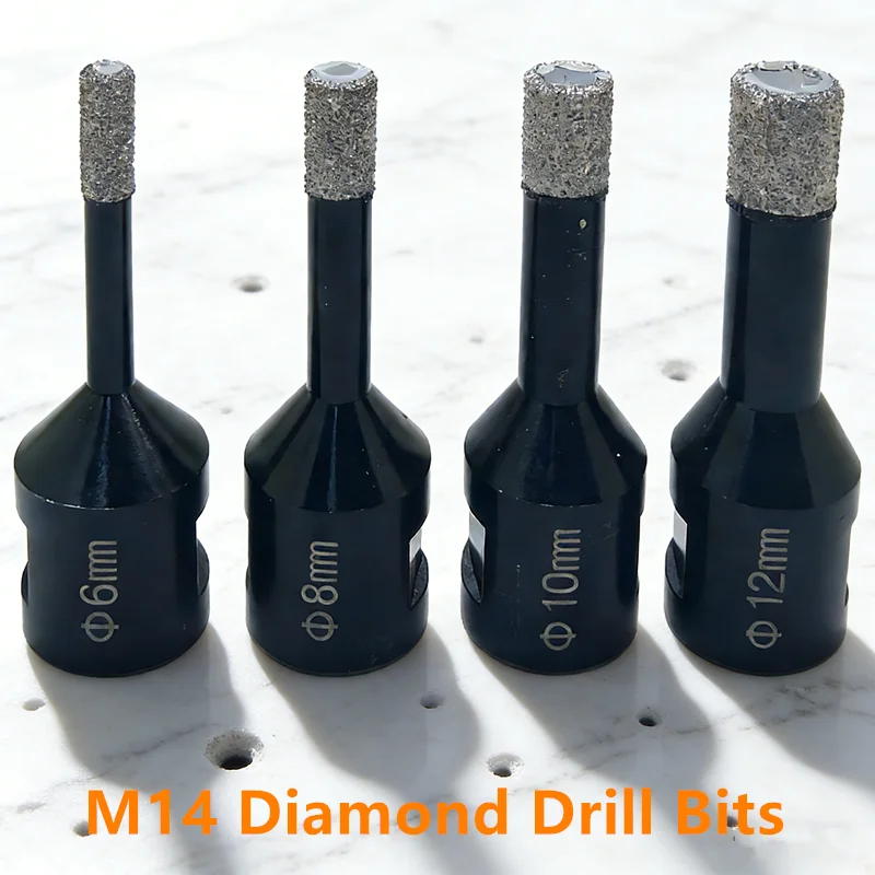 

4 шт., 6, 8, 10, 12 мм, резьба M14, сухая вакуумная пайка, кладовая кольцевая пила, набор алмазных сверл для плитки