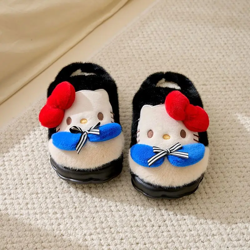 Hello Kitty Cute Bow Design Cotton Slippers Women's New EVA Sole Lightweight Warm Home Shoes Japanese Style Trend Plush Slippers