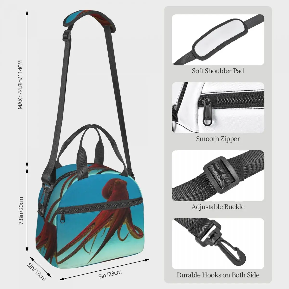 Blue Ocean Sea Monster Octopus Lunch Bags Insulated Bento Box Portable Lunch Tote Picnic Bags Cooler Bag for Woman Children